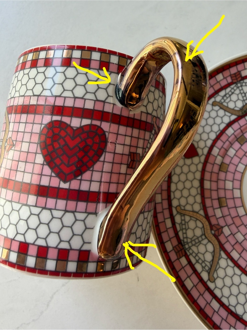 NEW Anthropologie Bistro Tile Stoneware 24k Gold Accent Espresso Cup & Sauce - Picture 12 of 12